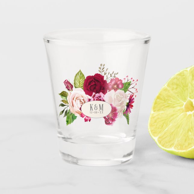 Vaso De Chupito Rosas Borgoña/Crema Boda ID584 (Anverso)