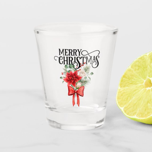 Vaso De Chupito Rosas de Poinsettia Navidades Flores Bouquet (Anverso)