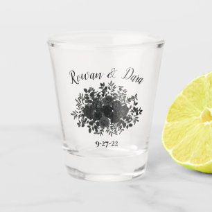 Vaso De Chupito Rosas florales de Boda blanco y negro