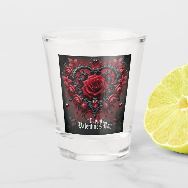 Vaso De Chupito Rosas rojas góticas día de San Valentín (Anverso)