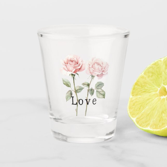 Vaso De Chupito Rosas Rosas Pink Amor Floral (Anverso)