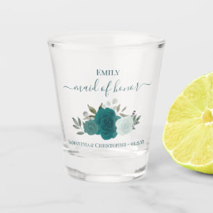 Vaso De Chupito Rosas Turquesa & Aqua Elegante Dama de Honor Boda