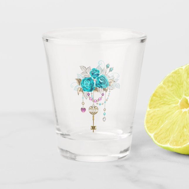 Vaso De Chupito Rosas turquesas con llaves (Anverso)