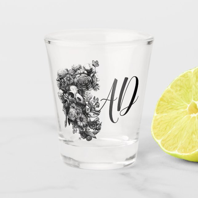 Vaso De Chupito Rosas y polillas - Monograma negro (Anverso)