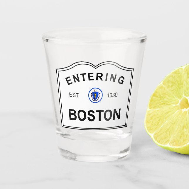Vaso De Chupito Rótulo de Boston que entra (Anverso)