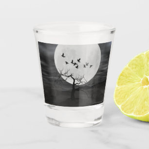 Vaso De Chupito Ruidos espeluznantes volando contra la luna llena