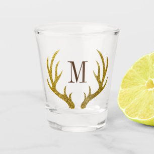 Vaso De Chupito Rústico Faux Gold Purpurina Deer Antlers Monogr