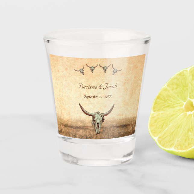 Vaso De Chupito Rústico Occidental País Boda Cow Bull Skull (Anverso)