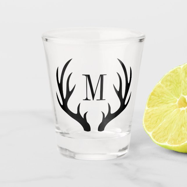 Vaso De Chupito Rústicos Antlers De Cervantes Negros | Monograma (Anverso)