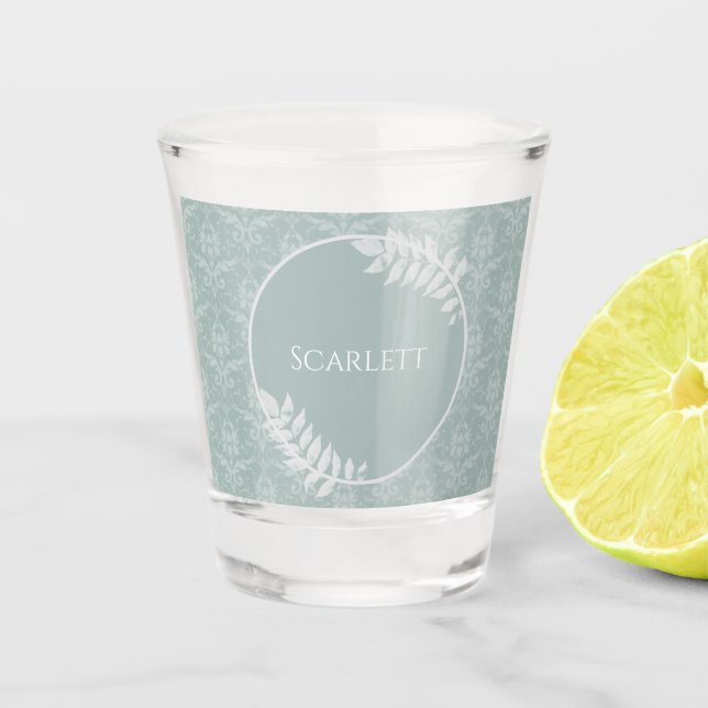 Vaso De Chupito Sage Green Elegant Damask Personalizado (Anverso)