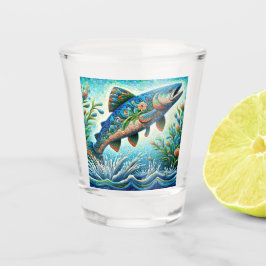 Vaso De Chupito Salto de salmón Mosaic Floral Azul Peach