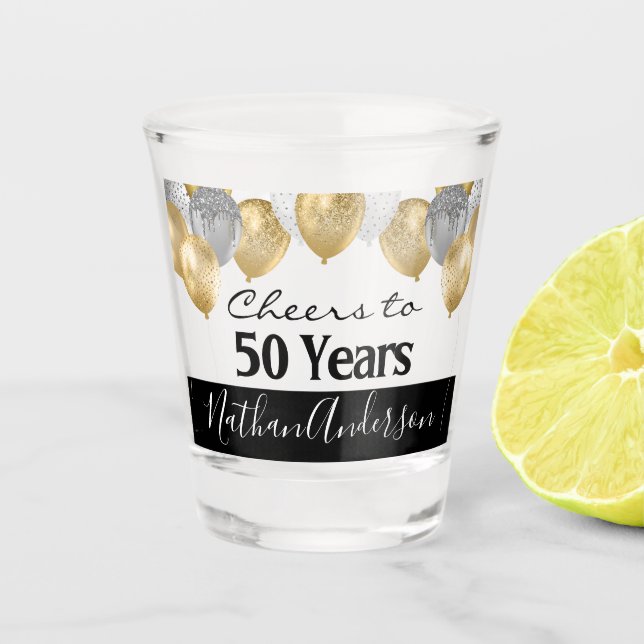 Vaso De Chupito Saludos a 50 años de cumpleaños personalizado (Anverso)
