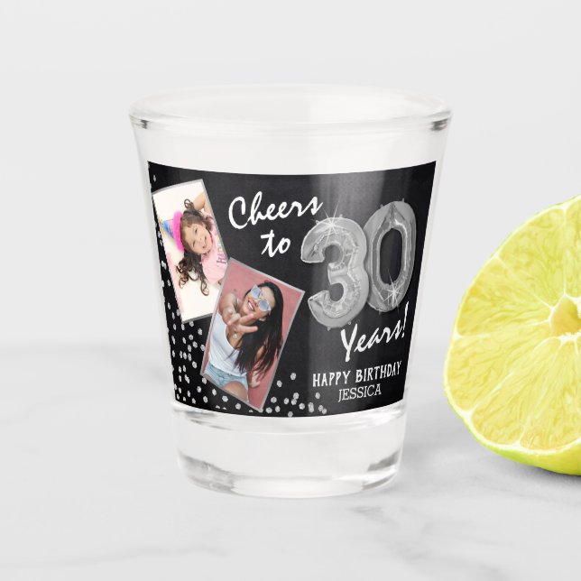 Vaso De Chupito Saludos a la foto del cumpleaños 30 de los años 2 (Anverso)