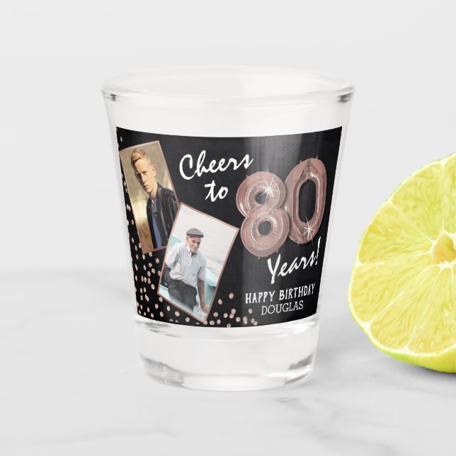 Vaso De Chupito Saludos a los años 80 cumpleaños 2 foto (Anverso)