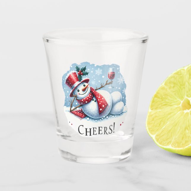 Vaso De Chupito Saludos a Snowman bebiendo vino (Anverso)