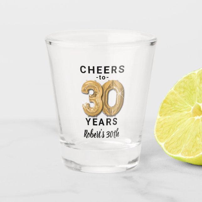Vaso De Chupito Saludos A Treinta Años Vidrio De Cumpleaños Dispar (Anverso)