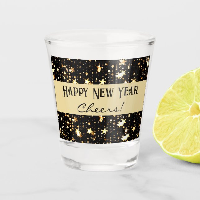 Vaso De Chupito Saludos o nombre | Feliz Año Nuevo 1.5 oz de vidri (Anverso)