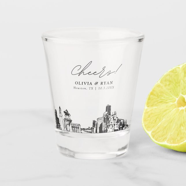 Vaso De Chupito Saludos personalizados a favor de la boda de Houst (Anverso)