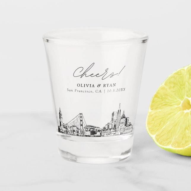 Vaso De Chupito Saludos personalizados de la boda de San Francisco (Anverso)