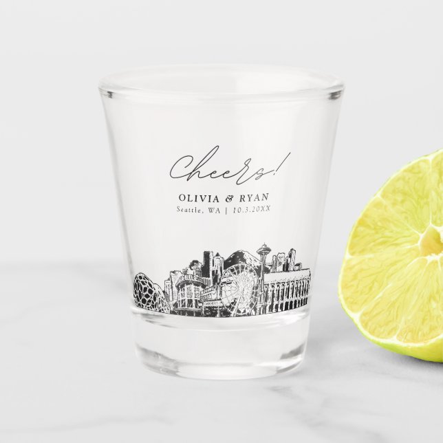 Vaso De Chupito Saludos personalizados por Seattle Wedding Favor (Anverso)