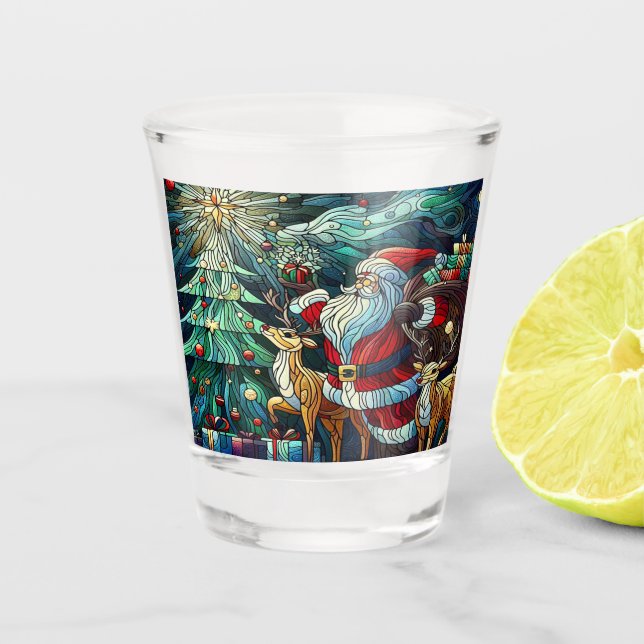 Vaso De Chupito Santa Claus y sus renos con regalos (Anverso)