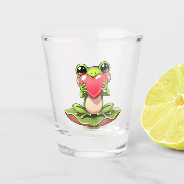 Vaso De Chupito Sapo Chibi de rosa y verde (Anverso)