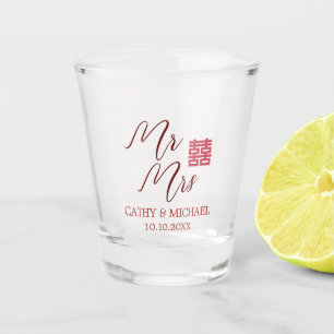 Vaso De Chupito Sencillo rojo y moderno boda chino Sr. Mrs.