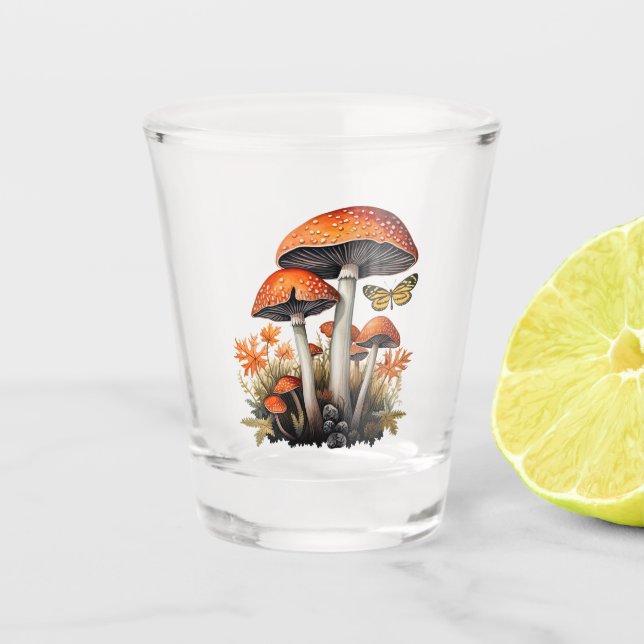 Vaso De Chupito Setas de otoño naranjas del bosque (Anverso)