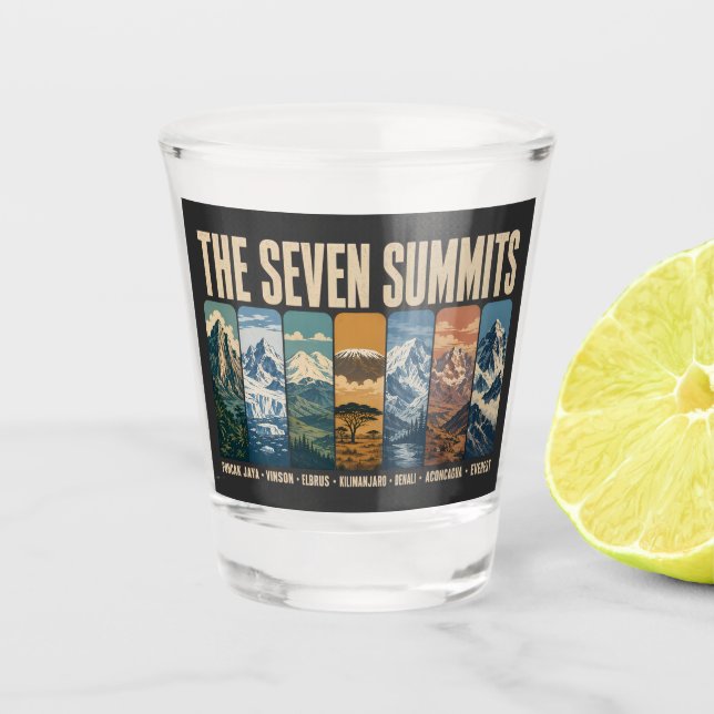 Vaso De Chupito Seven Summits Mountain Landmarks Illustration (Anverso)