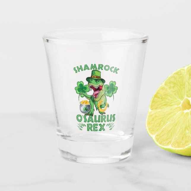 Vaso De Chupito Shamrock O'saurus Rex | Día de San Patricio (Anverso)