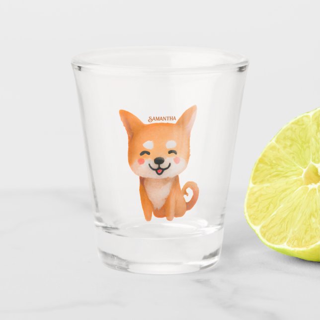 Vaso De Chupito Shiba Inu sonriente (Anverso)