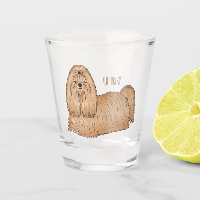 Vaso De Chupito Shih tzu personalizado de pelo largo ilustracion (Anverso)