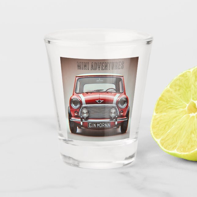 Vaso De Chupito Shot glass Mini Cooper "Mini adventures" (Anverso)
