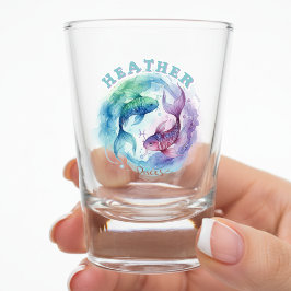 Vaso De Chupito Signo zodiacal de Piscis Acuarela Peces Astrología