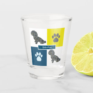 Vaso De Chupito Silueta de perro Shih-Poo y cuadrícula de Pata Ama