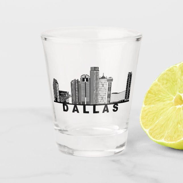 Vaso De Chupito Silueta del horizonte de Dallas  (Anverso)