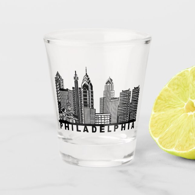 Vaso De Chupito Silueta del horizonte de Filadelfia  (Anverso)