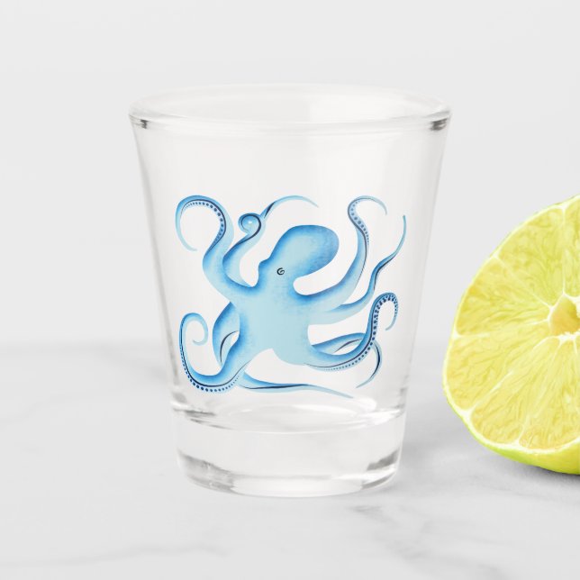 Vaso De Chupito Silueta vectorial del pulpo azul (Anverso)