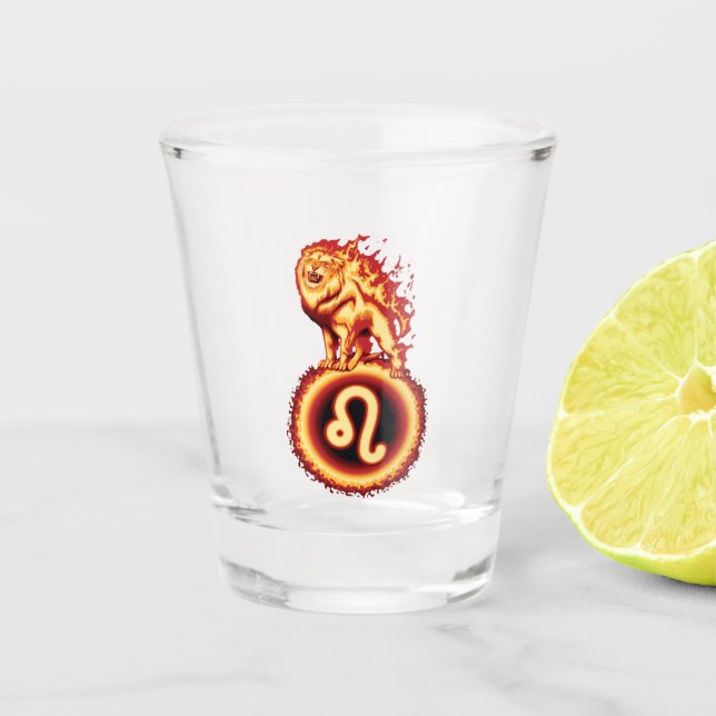 Vaso De Chupito Símbolo de león de fuego - Rótulo Leo Zodiac (Anverso)