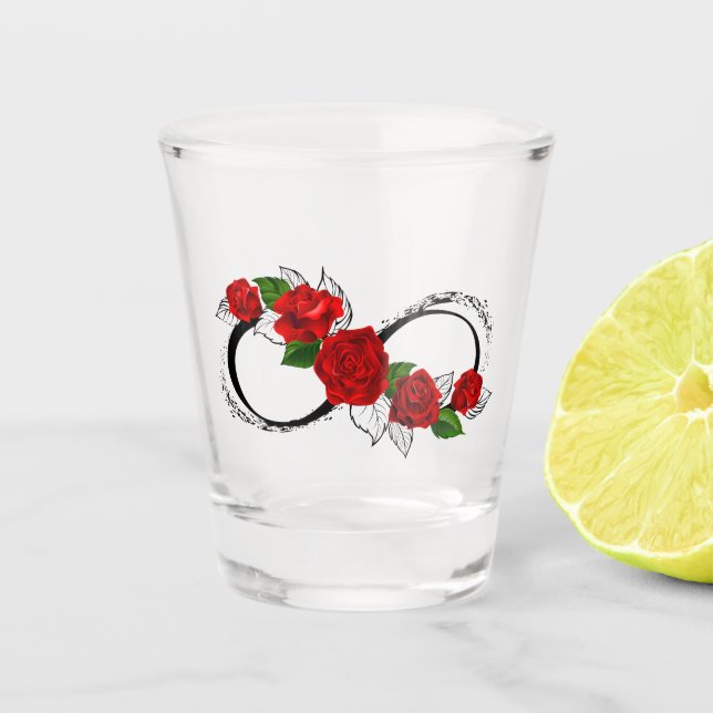 Vaso De Chupito Símbolo infinito con rosas rojas (Anverso)