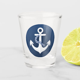 Vaso De Chupito Símbolo Náutico de Ancla Clásico Blanco Azul Marin