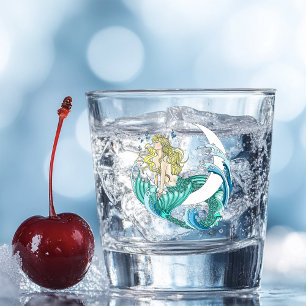 Vaso De Chupito Sirena Rubia Luna Creciente Arte Fantasía Deco