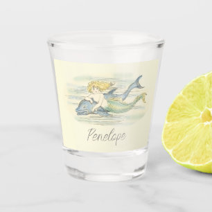 Vaso De Chupito Sirena y delfín vintage con nombre
