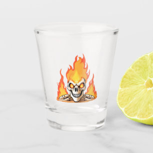Vaso De Chupito Skeleton Skeleton en llamas retro muerto