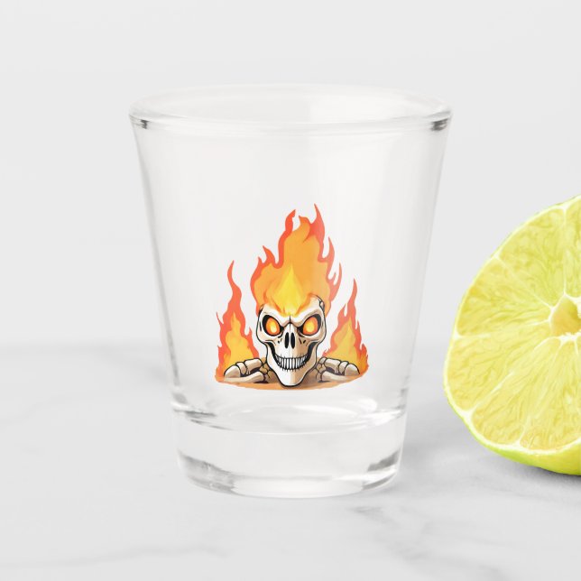 Vaso De Chupito Skeleton Skeleton en llamas retro muerto (Anverso)
