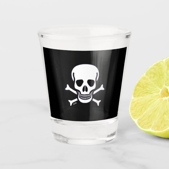 Vaso De Chupito Skull n Bones vidrio negro de disparo (Anverso)