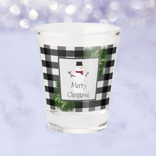 Vaso De Chupito Snowman Buffalo Plaid Shot (Snowman Buffalo Plaid Shot Glass)