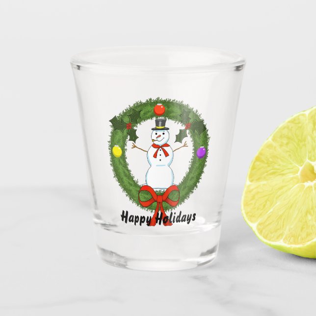 Vaso De Chupito Snowman en Wreath Shot Glass (Anverso)
