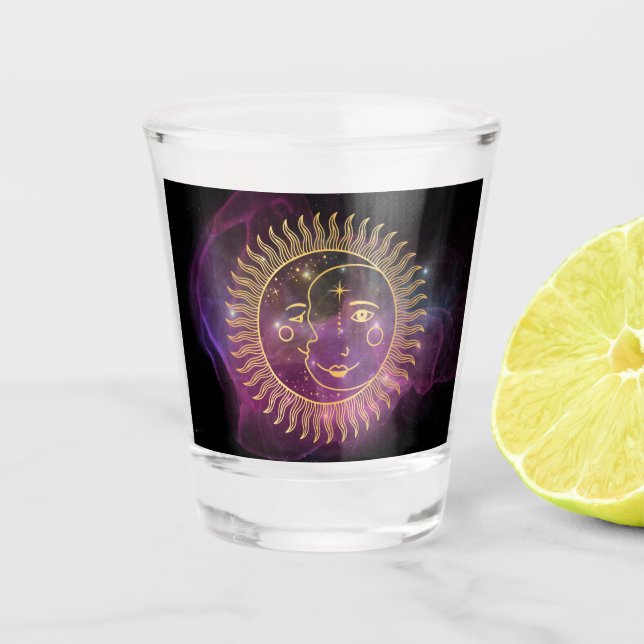 Vaso De Chupito Sol celeste púrpura y luna (Anverso)
