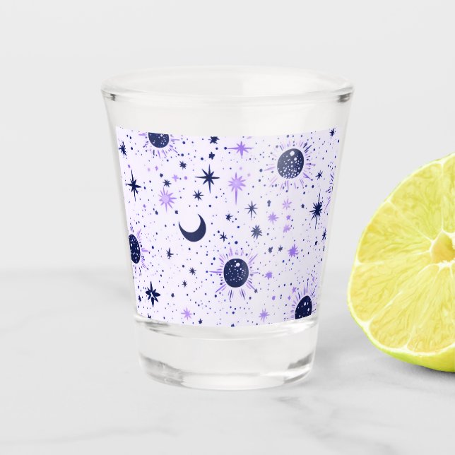 Vaso De Chupito Sol Luna y Estrellas Celestiales Negras y Moradas (Anverso)